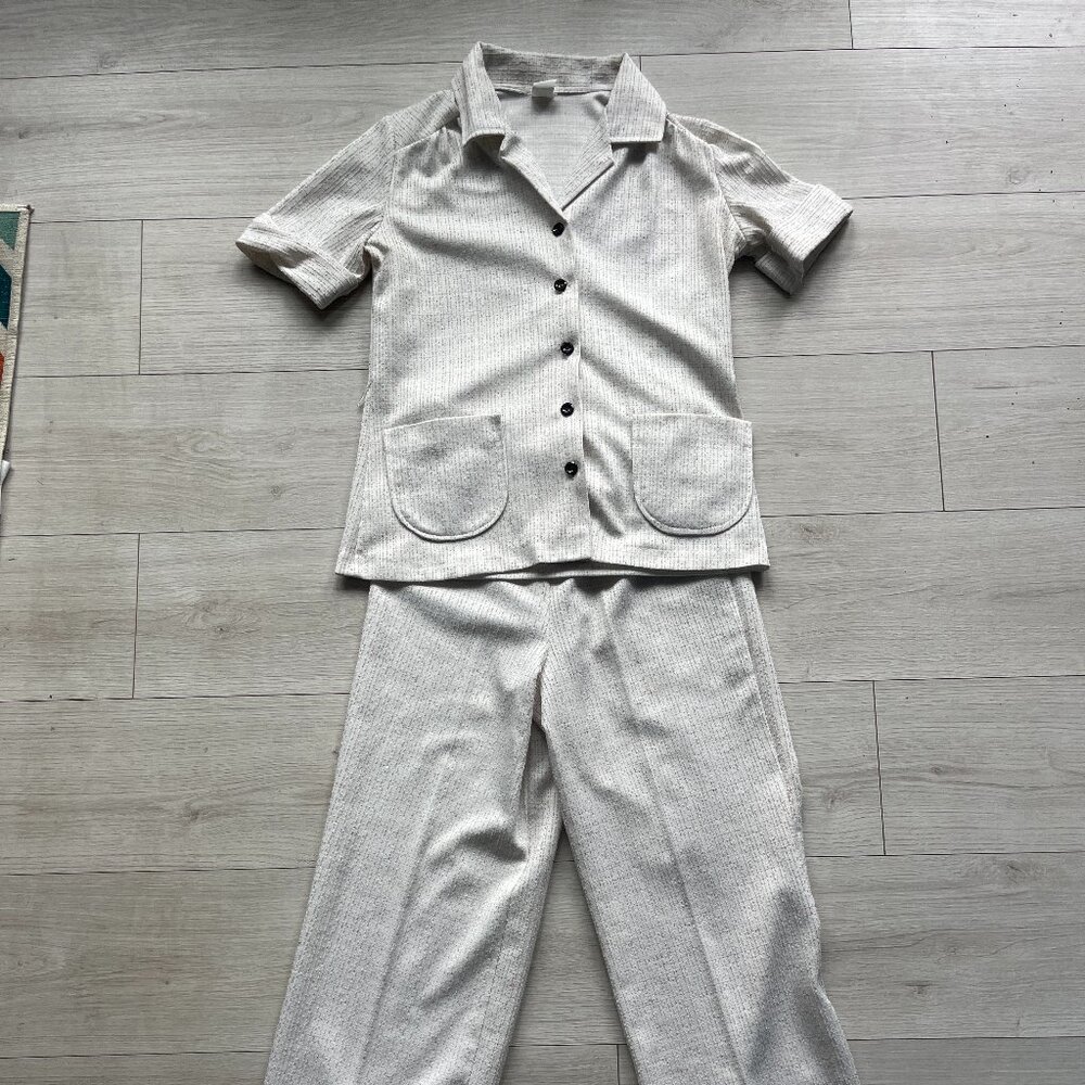 Vintage Cream Textured Lounge Set - Shirt & Pants